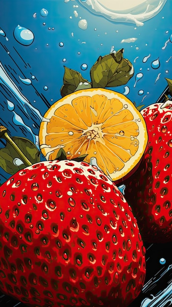 close-up fruit in de stijl van pop art