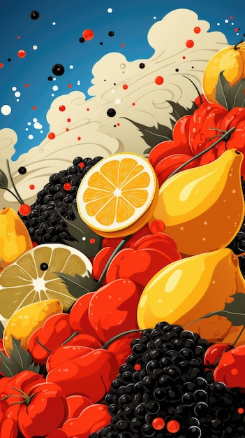 close-up fruit in de stijl van pop art