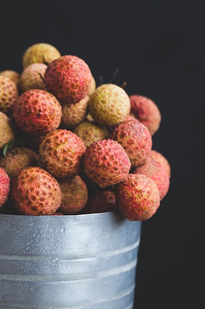 close-up of fruits against black background