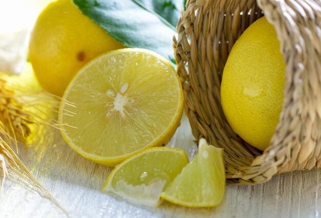 Close-up of fruits in basket on table