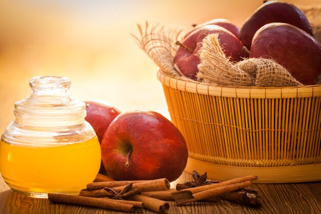 Close-up of fruits in basket on table