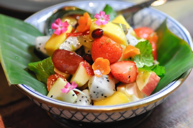 Close-up of fruits in bowl on table