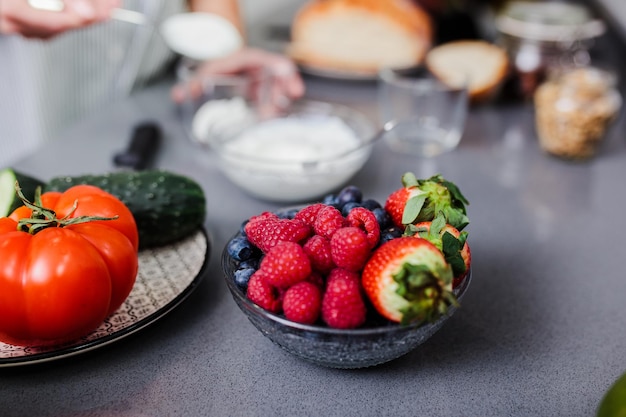 Close-up of fruits in bowl on table