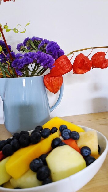 Close-up of fruits in bowl on table