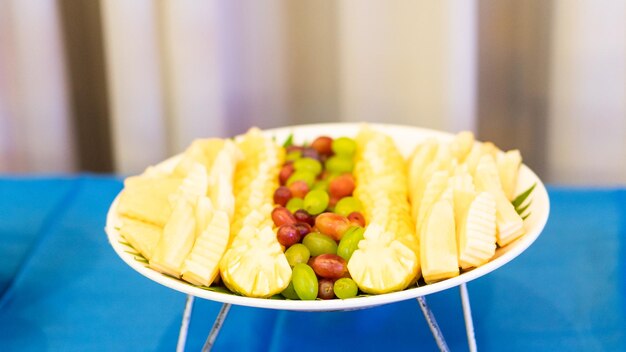 Close-up of fruits in plate on table