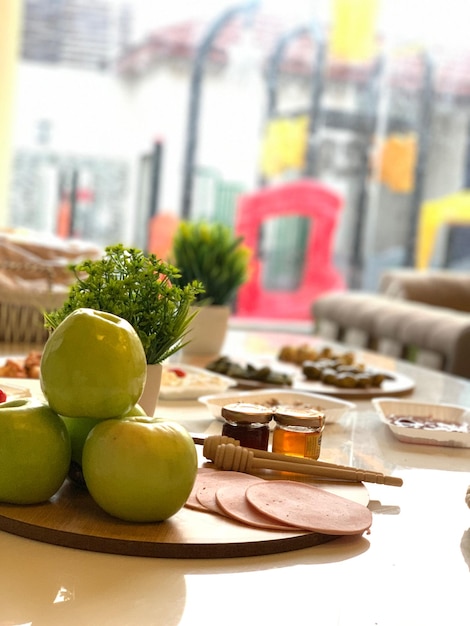 Close-up of fruits in plate on table