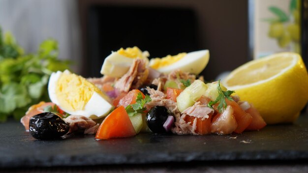 Close-up of fruits in plate on table