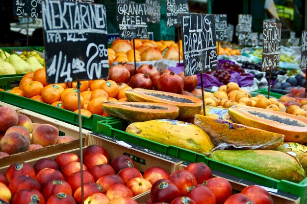 Photo close-up of fruits for sale at market stall