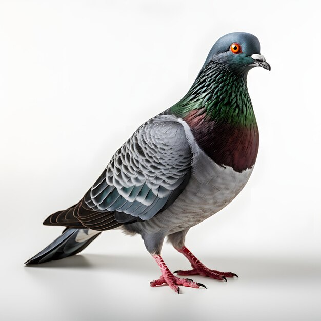 Close up of Full Body of Pigeon Isolated on White Background