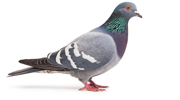 Close up full body of speed racing pigeon bird isolate white background