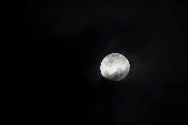 Close up full moon on the Black sky in before rain storm