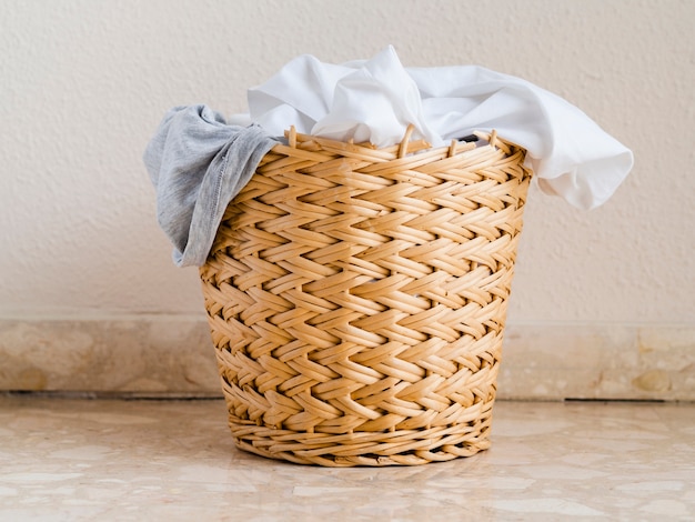 Photo close up full twig laundry basket