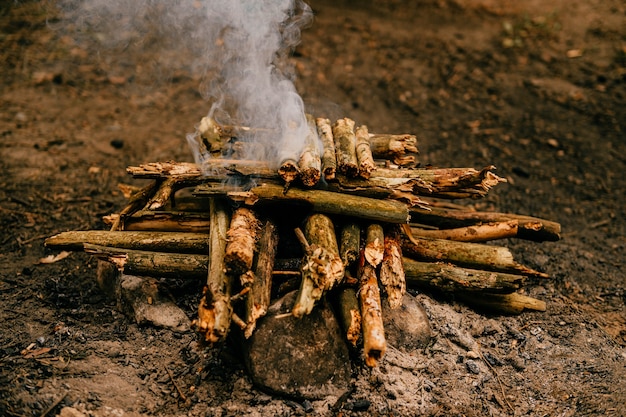 Close up fuming bonfire