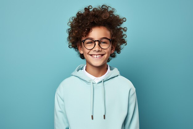 Photo close up of funny cute ginger boy with smiling face expression model