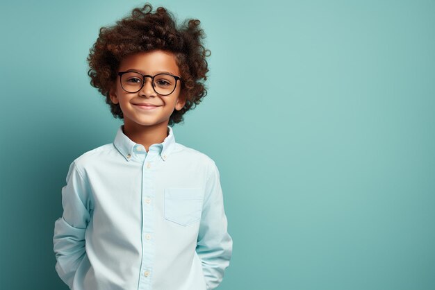 Photo close up of funny cute ginger boy with smiling face expression model