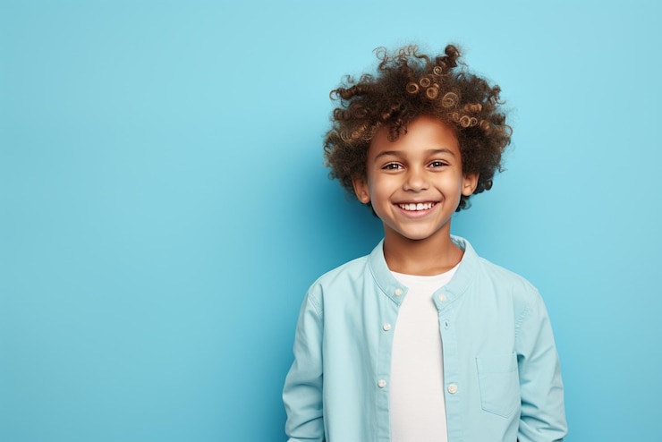 Photo close up of funny cute ginger boy with smiling face expression model