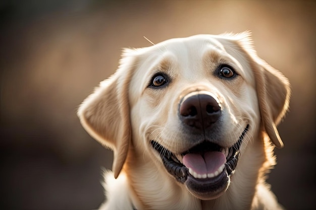 幸せそうに見える面白い若いラブラドール レトリーバー犬のクローズ アップ