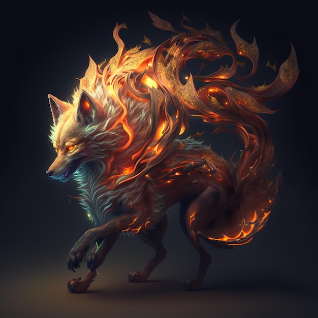 A close up of a furry animal with fire on its back generative ai