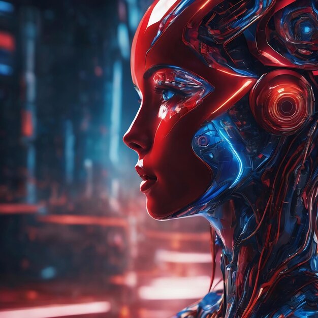 A close up of a futuristic design with a red and blue light generative ai