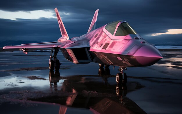 Foto prossimo piano jet da combattimento militare futuristico aitplan neon aereo da caccia sullo sfondo