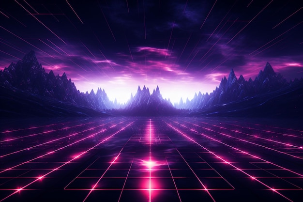 A close up of a futuristic landscape with mountains and a purple sky generative ai