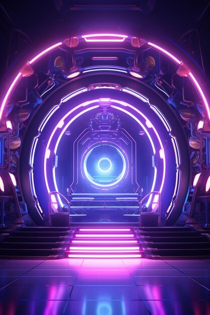 A close up of a futuristic tunnel with neon lights generative ai