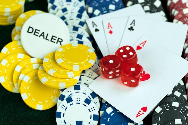 Close-up of gambling chips on table