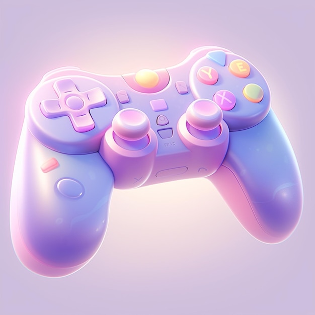 ピンクの背景にあるボタン付きのゲームコントローラのクローズアップ