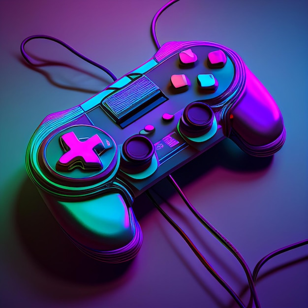 a close up of a game controller with a glowing background generative ai