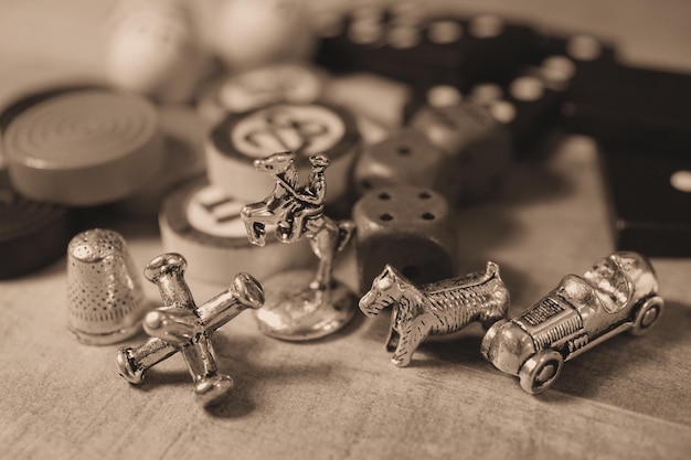 Close-up of  game pieces on table