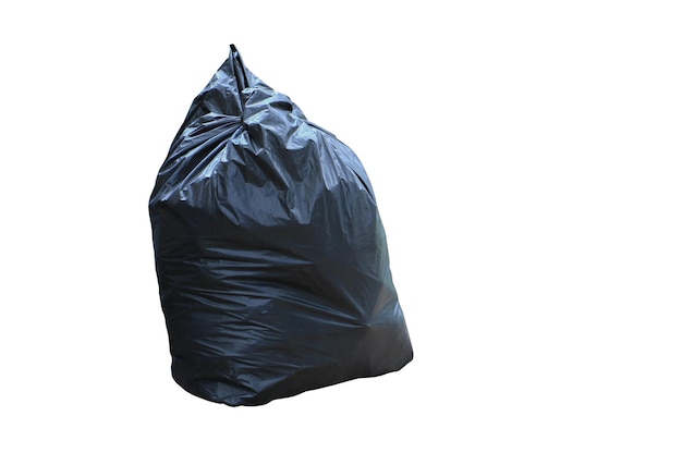 Foto close-up di un sacchetto della spazzatura su uno sfondo bianco