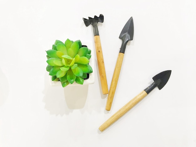 Photo close-up of gardening equipment on white background