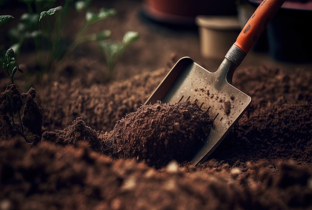 A close up of gardening tools being applied to the ground