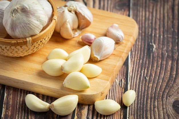 Close-up of garlic on table