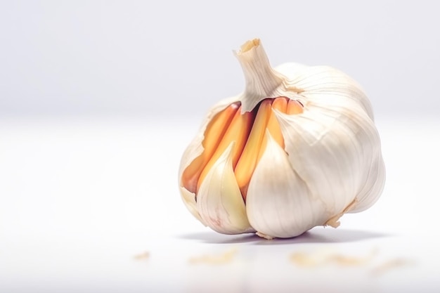 Close up of Garlic on white background with copy space Healthy vegan vegetarian food concept