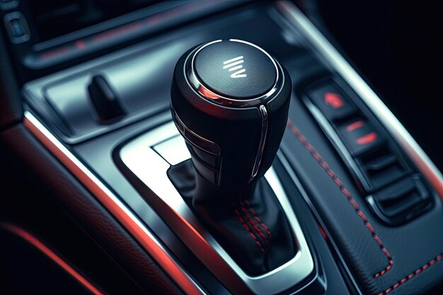 Close up of gear lever on modern automatic transmission in car