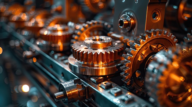 Close up of gears and cogs in motion industrial background