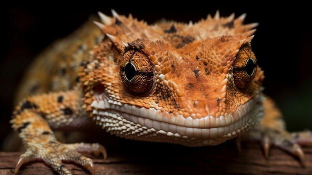 A close up of a gecko's face