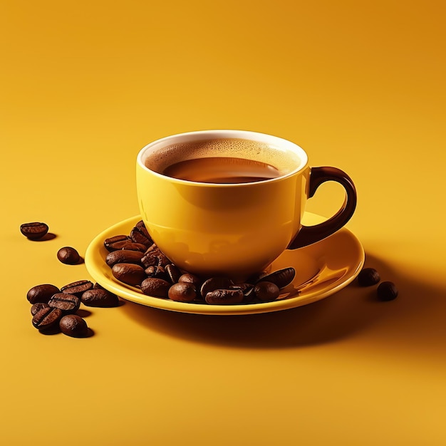 Close-up gele kop zwarte koffie geïsoleerd op witte achtergrond met clipping pad Een kop koffie