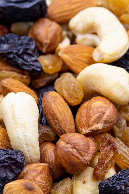 Close-up gemengde noten voedsel achtergrond Snack Fresh Nuts Story formaat