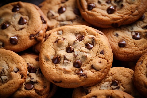 Foto close-up generatieve ai beeld van chocolade chip smakelijke koekjes