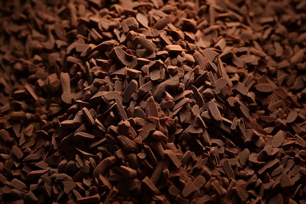 Close up generative AI picture of broken grated chocolate natural ingredient for desserts