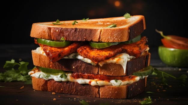 Close-up gerookte Tandoori Paneer Sandwich