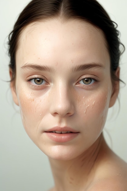 Foto close up gezicht meisje natuurlijke witte vrouw schoonheid model huidverzorging concept
