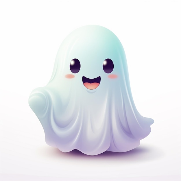 A close up of a ghost with a happy face on a white background generative ai