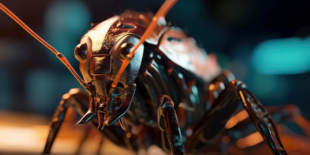 A close up of a giant cockroach on a table