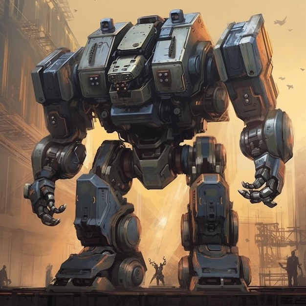 a close up of a giant robot standing on a platform generative ai