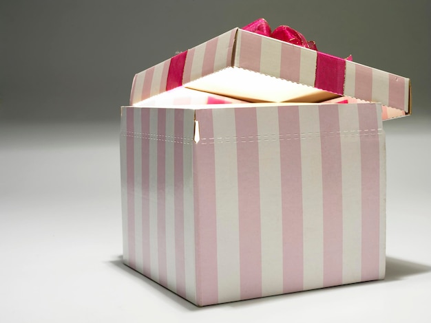 Close-up of gift box against gray background