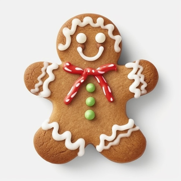 Photo a close up of a gingerbread with a bow and a candy generative ai