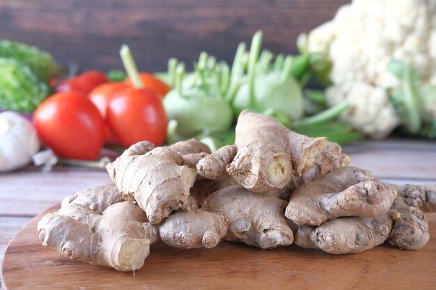 Close up of gingers on chopping board